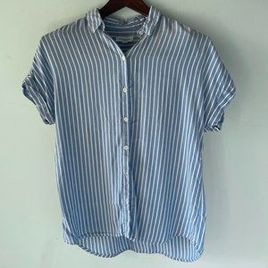Blue Striped Short Sleeve Button Up Shirt Beachlunchlounge